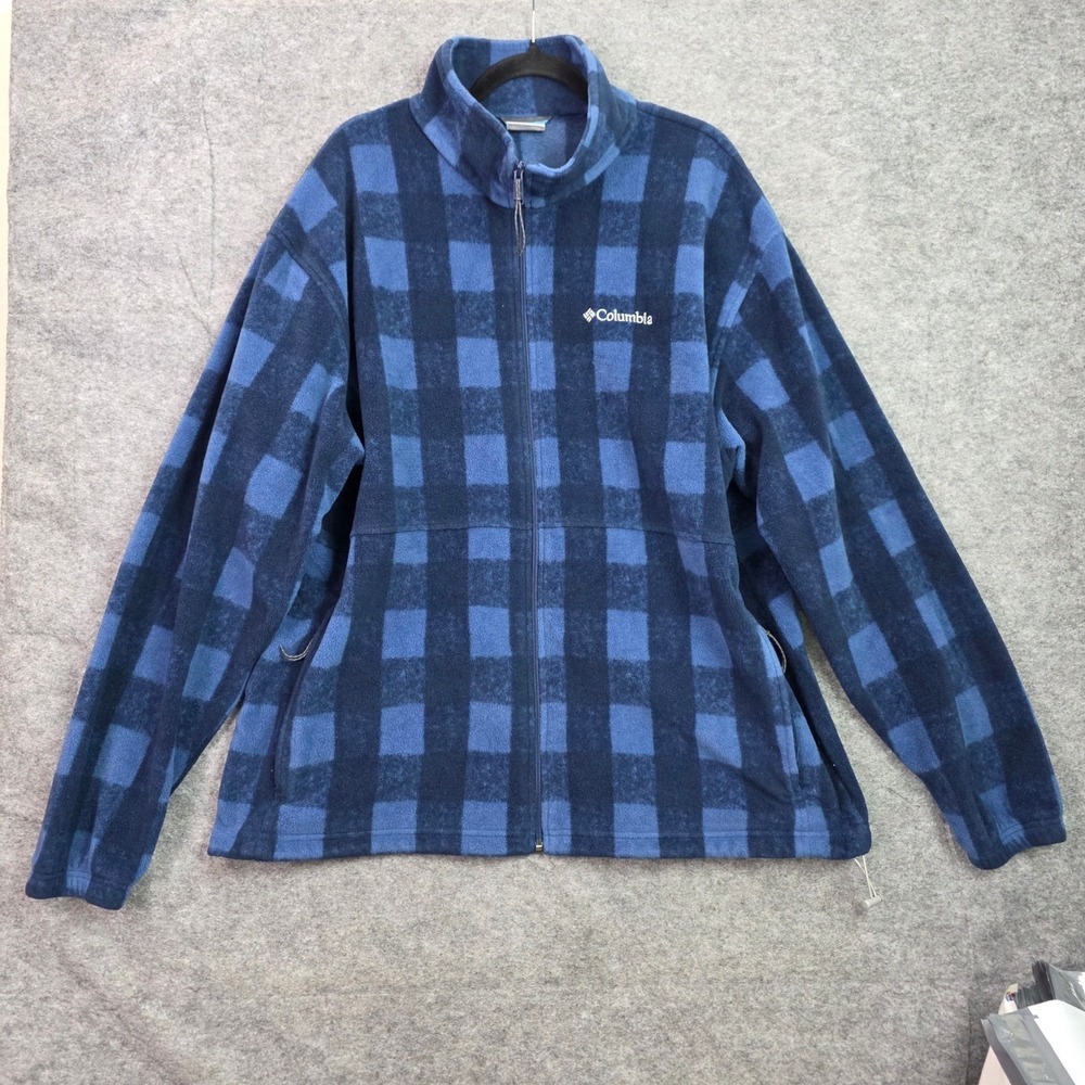 Columbia Steens Mountain Fleece Jacket Mens XXL Blue Buffalo Plaid Full Zip